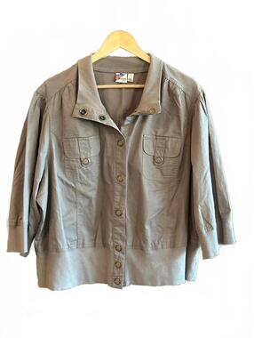 Piper & Blue Womens Jacket 3X Taupe 3/4 Sleeve Button Up Plus Size Boho